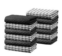 Olivia Rocco 100% Cotton Ascot Check Terry Tea Towels for Kitchen Pack of 12 Super Absorbent Dish Cloth Towel for Drying & Cleaning Household Essentials, Black- 12 PK