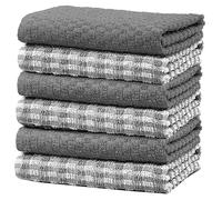 Olivia Rocco 100% Cotton Ascot Check Terry Tea Towels for Kitchen Pack of 6 Super Absorbent Dish Cloth Towel for Drying & Cleaning Household Essentials, Grey- 6 PK