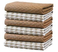 Olivia Rocco 100% Cotton Ascot Check Terry Tea Towels for Kitchen Pack of 6 Super Absorbent Dish Cloth Towel for Drying & Cleaning Household Essentials, Natural- 6 PK