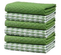 Olivia Rocco 100% Cotton Ascot Check Terry Tea Towels for Kitchen Pack of 6 Super Absorbent Dish Cloth Towel for Drying & Cleaning Household Essentials, Sage Green- 6 PK