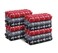 Olivia Rocco 12 Pack Mono Check Tea Towels 100% Soft Cotton Kitchen Dish Bar Towel Super Absorbent Quick Drying Cloths- 12 PK
