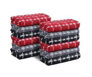 Olivia Rocco 12 Pack Mono Check Tea Towels 100% Soft Cotton Kitchen Dish Bar Towel Super Absorbent Quick Drying Cloths- 12 PK