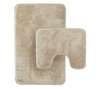 Olivia Rocco 2 Piece Bath Mat Set Extra Soft Easy Care Plush Bath Rug + Toilet Mats Super Absorbent Non Slip Bathmat for Bathroom Toilet Shower, Natural