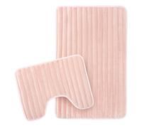 Olivia Rocco 2 Piece Ribbed Bath Mat Set Extra Soft Easy Care Plush Bath Rug + Toilet Mats Super Absorbent Non Slip Bathmat for Bathroom Toilet Shower, Pink