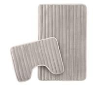 Olivia Rocco 2 Piece Ribbed Bath Mat Set Extra Soft Easy Care Plush Bath Rug + Toilet Mats Super Absorbent Non Slip Bathmat for Bathroom Toilet Shower, Natural