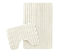 Olivia Rocco 2 Piece Ribbed Bath Mat Set Extra Soft Easy Care Plush Bath Rug + Toilet Mats Super Absorbent Non Slip Bathmat for Bathroom Toilet Shower, Cream