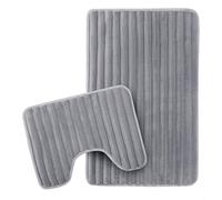 Olivia Rocco 2 Piece Ribbed Bath Mat Set Extra Soft Easy Care Plush Bath Rug + Toilet Mats Super Absorbent Non Slip Bathmat for Bathroom Toilet Shower, Charcoal