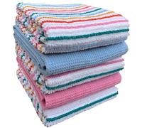 Olivia Rocco 5 Pack Striped Kitchen Tea Towels Cotton Super Absorbent Quick Drying Soft Ribbed Waffle Pot Towel, Candy