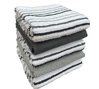 Olivia Rocco 5 Pack Striped Kitchen Tea Towels Cotton Super Absorbent Quick Drying Soft Ribbed Waffle Pot Towel, Silver