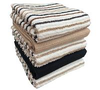 Olivia Rocco 5 Pack Striped Kitchen Tea Towels Cotton Super Absorbent Quick Drying Soft Ribbed Waffle Pot Towel, Natural