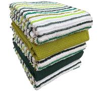 Olivia Rocco 5 Pack Striped Kitchen Tea Towels Cotton Super Absorbent Quick Drying Soft Ribbed Waffle Pot Towel, Green