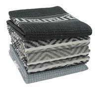 Olivia Rocco 5 Pack Tea Towels Venice 100% Cotton Kitchen Towel Super Absorbent Quick Drying Soft Dish Cloth Set, Grey