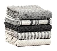 Olivia Rocco 5 Pack Terry Kitchen Tea Towels Cotton Super Absorbent Quick Drying Soft Towel Cloth, Grey