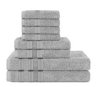 Olivia Rocco 8 Piece Towel Set 2 Bath Towels 2 Hand Towels and 4 Washcloths Cotton Hotel Quality Super Soft and Highly Absorbent, Silver