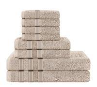 Olivia Rocco 8 Piece Towel Set 2 Bath Towels 2 Hand Towels and 4 Washcloths Cotton Hotel Quality Super Soft and Highly Absorbent, Taupe