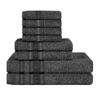 Olivia Rocco 8 Piece Towel Set Viscose Stripe Towel Bale 2 Bath Towels 2 Hand Towels and 4 Washcloths Cotton Hotel Quality Super Soft and Highly Absorbent (Black, 8 Piece Towel Bale)