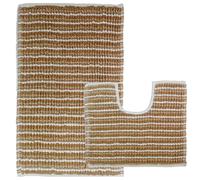 Olivia Rocco Amalfi 2 Piece Bath Mat Set Extra Soft Easy Care Plush Bath Rug + Toilet Mats Super Soft Cotton Water Absorbent Pedestal Bathmat For Bathroom Toilet Shower, Natural