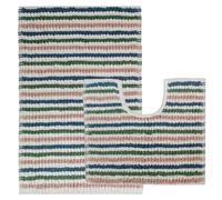Olivia Rocco Amalfi 2 Piece Bath Mat Set Extra Soft Easy Care Plush Bath Rug + Toilet Mats Super Soft Cotton Water Absorbent Pedestal Bathmat For Bathroom Toilet Shower, Multi
