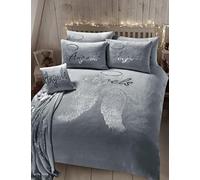 Olivia Rocco Angel Wings Teddy Duvet Cover Set Soft Thermal Quilt Sets Warm Cosy Snug Bedding, Single Grey