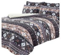 Olivia Rocco Aztec Teddy Fleece Duvet Cover Set With Pillow Cases Quilt Bedding Sets Easy Care Thermal Warm Cosy Super Soft Fluffy Comforter Bed linens, King Grey
