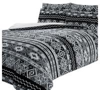 Olivia Rocco Aztec Teddy Fleece Duvet Cover Set With Pillow Cases Quilt Bedding Sets Easy Care Thermal Warm Cosy Super Soft Fluffy Comforter Bed linens, Single Black