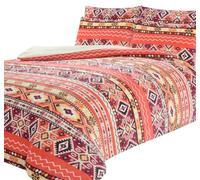 Olivia Rocco Aztec Teddy Fleece Duvet Cover Set With Pillow Cases Quilt Bedding Sets Easy Care Thermal Warm Cosy Super Soft Fluffy Comforter Bed linens, King Orange