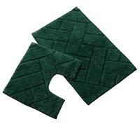 Olivia Rocco Bali 2 Piece Bath Mat Set Super Soft 100% Cotton Easy Care Plush Bath Rug + Toilet Mats Water Absorbent Pedestal Bathmat For Bathroom Toilet Shower, Emerald Green