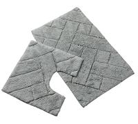 Olivia Rocco Bali 2 Piece Bath Mat Set Super Soft 100% Cotton Easy Care Plush Bath Rug + Toilet Mats Water Absorbent Pedestal Bathmat For Bathroom Toilet Shower, Silver