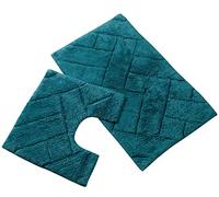 Olivia Rocco Bali 2 Piece Bath Mat Set Super Soft 100% Cotton Easy Care Plush Bath Rug + Toilet Mats Water Absorbent Pedestal Bathmat For Bathroom Toilet Shower, Teal