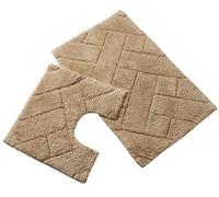 Olivia Rocco Bali 2 Piece Bath Mat Set Super Soft 100% Cotton Easy Care Plush Bath Rug + Toilet Mats Water Absorbent Pedestal Bathmat For Bathroom Toilet Shower, Natural