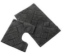 Olivia Rocco Bali 2 Piece Bath Mat Set Super Soft 100% Cotton Easy Care Plush Bath Rug + Toilet Mats Water Absorbent Pedestal Bathmat For Bathroom Toilet Shower, Charcoal
