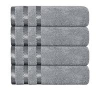 Olivia Rocco Belmont Viscose Stripe 4 Pack Hand Towel 100% Cotton Hotel Quality Towels Super Soft Extra Absorbent 4 Pack Hand Towel Silver