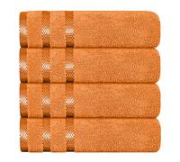 Olivia Rocco Belmont Viscose Stripe 4 Pack Hand Towel 100% Cotton Hotel Quality Towels Super Soft Extra Absorbent 4 Pack Hand Towel Orange