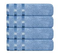 Olivia Rocco Belmont Viscose Stripe 4 Pack Hand Towel 100% Cotton Hotel Quality Towels Super Soft Extra Absorbent 4 Pack Hand Towel Blue