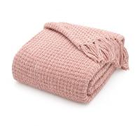 Olivia Rocco Box Stitch Chenille Throw Blanket Soft Warm Chunky Blanket Throws for Sofa Chairs Couch Bed 130 x 170 cm, Blush Pink