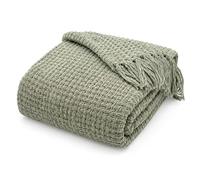 Olivia Rocco Box Stitch Chenille Throw Blanket Soft Warm Chunky Blanket Throws for Sofa Chairs Couch Bed 130 x 170 cm, Sage Green
