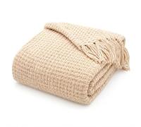Olivia Rocco Box Stitch Chenille Throw Blanket Soft Warm Chunky Blanket Throws for Sofa Chairs Couch Bed 130 x 170 cm, Cream