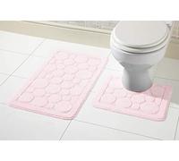 Olivia Rocco® Cali Bubbles 2 Piece Bath Mat & Pedestal Set, Non Slip Absorbable Toilet Bathroom Set (Blush Pink)