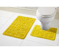 Olivia Rocco® Cali Bubbles 2 Piece Bath Mat & Pedestal Set, Non Slip Absorbable Toilet Bathroom Set, Ochre