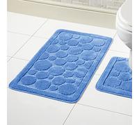 Olivia Rocco Cali Bubbles 2 Piece Bath Mat & Pedestal Set Non Slip Soft Absorbent Toilet Bathroom Mats Sets (Blue)