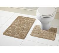 Olivia Rocco Cali Bubbles 2 Piece Bath Mat & Pedestal Set Non Slip Soft Absorbent Toilet Bathroom Mats Sets (Biscuit)