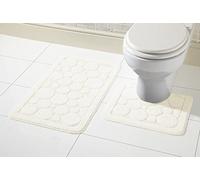 Olivia Rocco Cali Bubbles 2 Piece Bath Mat & Pedestal Set Non Slip Soft Absorbent Toilet Bathroom Mats Sets (Cream)