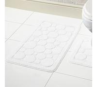 Olivia Rocco Cali Bubbles 2 Piece Bath Mat & Pedestal Set Non Slip Soft Absorbent Toilet Bathroom Mats Sets (White)