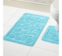 Olivia Rocco Cali Bubbles 2 Piece Bath Mat & Pedestal Set Non Slip Soft Absorbent Toilet Bathroom Mats Sets (Aqua)