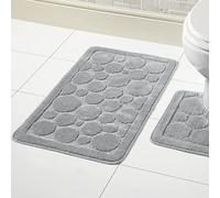 Olivia Rocco Cali Bubbles 2 Piece Bath Mat & Pedestal Set Non Slip Soft Absorbent Toilet Bathroom Mats Sets (Silver)