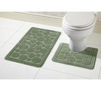 Olivia Rocco Cali Bubbles 2 Piece Bath Mat & Pedestal Set Non Slip Soft Absorbent Toilet Bathroom Mats Sets (Green)
