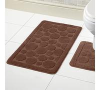 Olivia Rocco Cali Bubbles 2 Piece Bath Mat & Pedestal Set Non Slip Soft Absorbent Toilet Bathroom Mats Sets (Chocolate)
