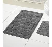 Olivia Rocco Cali Bubbles 2 Piece Bath Mat & Pedestal Set Non Slip Soft Absorbent Toilet Bathroom Mats Sets(Dark Grey)