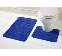 Olivia Rocco® Cali Bubbles 2 Piece Bath Mat & Pedestal Set, Non Slip Toilet Bathroom Set (Navy)