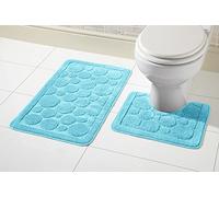 Olivia Rocco Cali Bubbles 2pc Bath & Pedestal Mat Sets Non Slip Water Absorbent Bathroom Rugs (Aqua)
